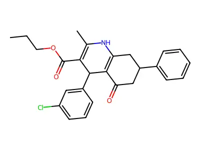 propyl 4-(3-chlorophenyl)-2-methyl-5-oxo-7-phenyl-1,4,5,6,7,8-hexahydroquinoline-3-carboxylate structure