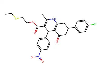 2-(ethylsulfanyl)ethyl 7-(4-chlorophenyl)-2-methyl-4-(4-nitrophenyl)-5-oxo-1,4,5,6,7,8-hexahydroquinoline-3-carboxylate structure