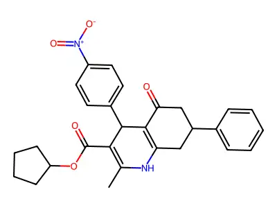 cyclopentyl 2-methyl-4-(4-nitrophenyl)-5-oxo-7-phenyl-1,4,5,6,7,8-hexahydroquinoline-3-carboxylate structure