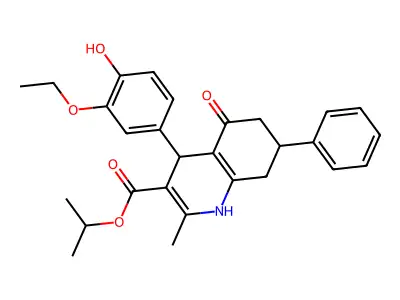 propan-2-yl 4-(3-ethoxy-4-hydroxyphenyl)-2-methyl-5-oxo-7-phenyl-1,4,5,6,7,8-hexahydroquinoline-3-carboxylate structure