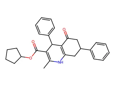 cyclopentyl 2-methyl-5-oxo-4,7-diphenyl-1,4,5,6,7,8-hexahydroquinoline-3-carboxylate structure