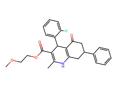 2-methoxyethyl 4-(2-fluorophenyl)-2-methyl-5-oxo-7-phenyl-1,4,5,6,7,8-hexahydroquinoline-3-carboxylate structure