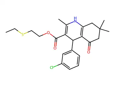2-(ethylsulfanyl)ethyl 4-(3-chlorophenyl)-2,7,7-trimethyl-5-oxo-1,4,5,6,7,8-hexahydroquinoline-3-carboxylate structure