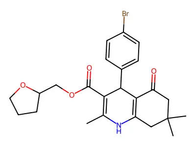 tetrahydrofuran-2-ylmethyl 4-(4-bromophenyl)-2,7,7-trimethyl-5-oxo-1,4,5,6,7,8-hexahydroquinoline-3-carboxylate structure