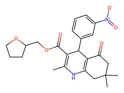 tetrahydrofuran-2-ylmethyl 2,7,7-trimethyl-4-(3-nitrophenyl)-5-oxo-1,4,5,6,7,8-hexahydroquinoline-3-carboxylate structure