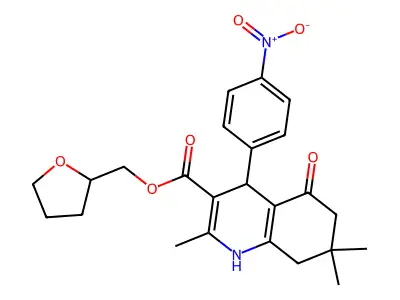 tetrahydrofuran-2-ylmethyl 2,7,7-trimethyl-4-(4-nitrophenyl)-5-oxo-1,4,5,6,7,8-hexahydroquinoline-3-carboxylate structure