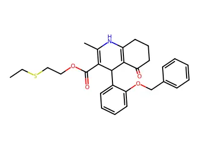 2-(ethylsulfanyl)ethyl 4-[2-(benzyloxy)phenyl]-2-methyl-5-oxo-1,4,5,6,7,8-hexahydroquinoline-3-carboxylate structure