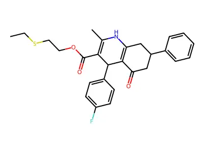2-(ethylsulfanyl)ethyl 4-(4-fluorophenyl)-2-methyl-5-oxo-7-phenyl-1,4,5,6,7,8-hexahydroquinoline-3-carboxylate structure