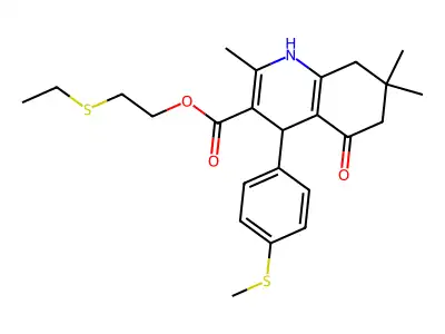 2-(ethylsulfanyl)ethyl 2,7,7-trimethyl-4-[4-(methylsulfanyl)phenyl]-5-oxo-1,4,5,6,7,8-hexahydroquinoline-3-carboxylate structure