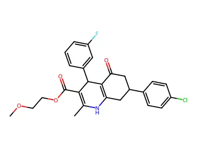2-methoxyethyl 7-(4-chlorophenyl)-4-(3-fluorophenyl)-2-methyl-5-oxo-1,4,5,6,7,8-hexahydroquinoline-3-carboxylate structure