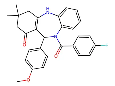 5-(4-fluorobenzoyl)-6-(4-methoxyphenyl)-9,9-dimethyl-6,8,10,11-tetrahydrobenzo[b][1,4]benzodiazepin-7-one structure