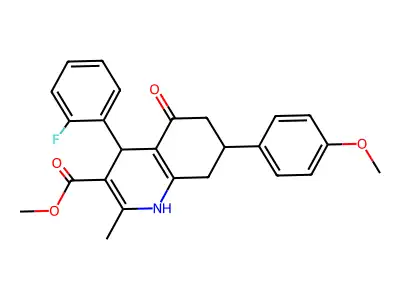 methyl 4-(2-fluorophenyl)-7-(4-methoxyphenyl)-2-methyl-5-oxo-1,4,5,6,7,8-hexahydroquinoline-3-carboxylate structure
