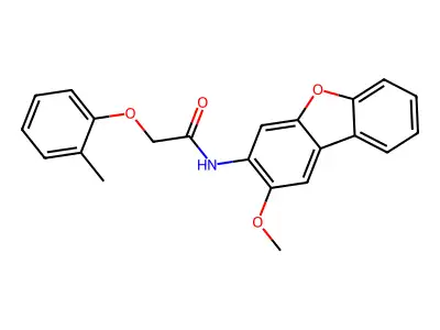 N-(2-methoxydibenzofuran-3-yl)-2-(2-methylphenoxy)acetamide structure