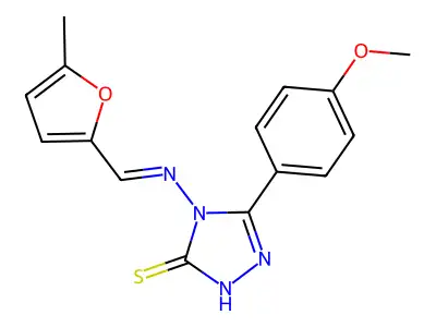 3-(4-methoxyphenyl)-4-[(E)-(5-methylfuran-2-yl)methylideneamino]-1H-1,2,4-triazole-5-thione structure