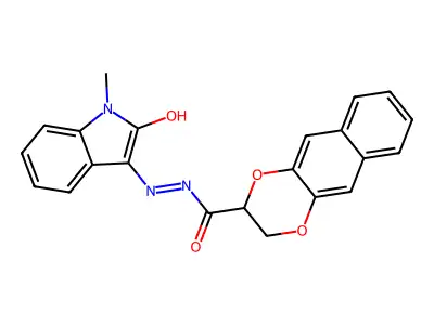 N'-[(3E)-1-methyl-2-oxo-1,2-dihydro-3H-indol-3-ylidene]-2,3-dihydronaphtho[2,3-b][1,4]dioxine-2-carbohydrazide structure