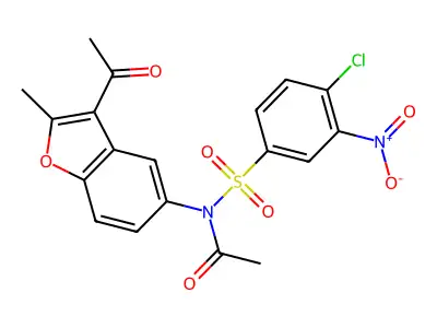 N-(3-acetyl-2-methyl-5-benzofuranyl)-N-(4-chloro-3-nitrophenyl)sulfonylacetamide structure