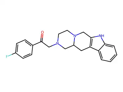 2-(p-Fluorophenacyl)-1,2,3,4,6,7,12,12a-octahydropyrazino(2',1':6,1)pyrido(3,4-b)indole structure