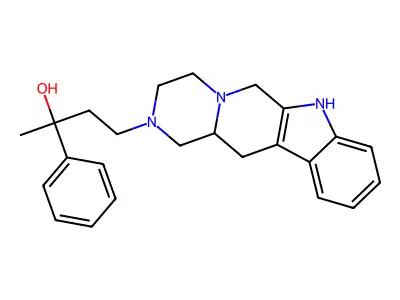 Pyrazino(1',2':1,6)pyrido(3,4-b)indole, 1,2,3,4,6,7,12,12a-octahydro-2-(3-hydroxy-3-phenylbutyl)-, dl- structure