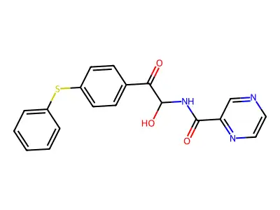Pyrazinecarboxamide, N-(1-hydroxy-2-oxo-2-(4-(phenylthio)phenyl)ethyl)- structure