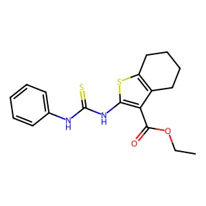 ethyl 2-(phenylcarbamothioylamino)-4,5,6,7-tetrahydro-1-benzothiophene-3-carboxylate structure