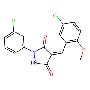 (4Z)-4-(5-chloro-2-methoxybenzylidene)-1-(3-chlorophenyl)pyrazolidine-3,5-dione structure