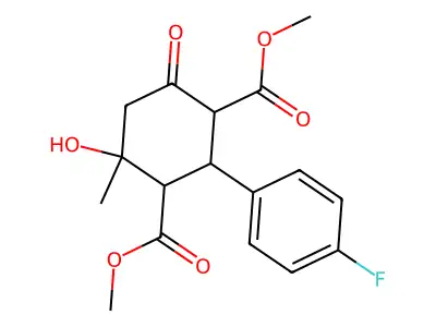 dimethyl 2-(4-fluorophenyl)-4-hydroxy-4-methyl-6-oxocyclohexane-1,3-dicarboxylate structure