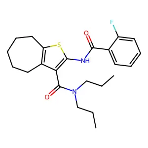 2-[(2-fluorobenzoyl)amino]-N,N-dipropyl-5,6,7,8-tetrahydro-4H-cyclohepta[b]thiophene-3-carboxamide structure