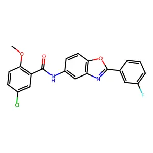 5-chloro-N-[2-(3-fluorophenyl)-1,3-benzoxazol-5-yl]-2-methoxybenzamide structure