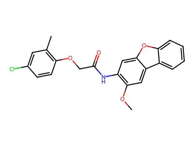 2-(4-chloro-2-methylphenoxy)-N-(2-methoxydibenzofuran-3-yl)acetamide structure