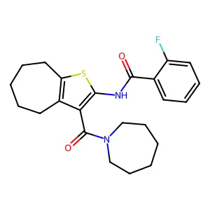 N-[3-(azepane-1-carbonyl)-5,6,7,8-tetrahydro-4H-cyclohepta[b]thiophen-2-yl]-2-fluorobenzamide structure