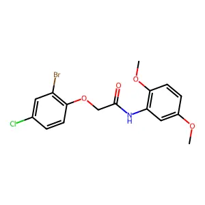 2-(2-bromo-4-chlorophenoxy)-N-(2,5-dimethoxyphenyl)acetamide structure