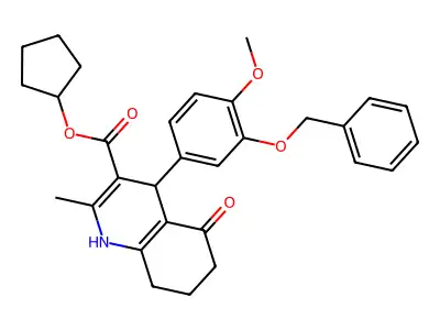 cyclopentyl 4-[3-(benzyloxy)-4-methoxyphenyl]-2-methyl-5-oxo-1,4,5,6,7,8-hexahydroquinoline-3-carboxylate structure