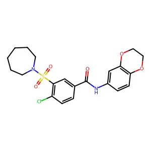 3-(azepan-1-ylsulfonyl)-4-chloro-N-(2,3-dihydro-1,4-benzodioxin-6-yl)benzamide structure
