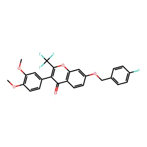 3-(3,4-dimethoxyphenyl)-7-[(4-fluorophenyl)methoxy]-2-(trifluoromethyl)chromen-4-one structure