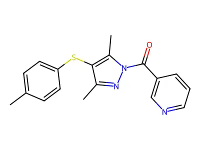 3-({3,5-dimethyl-4-[(4-methylphenyl)thio]-1H-pyrazol-1-yl}carbonyl)pyridine structure