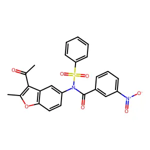 N-(3-acetyl-2-methyl-1-benzofuran-5-yl)-N-(benzenesulfonyl)-3-nitrobenzamide structure