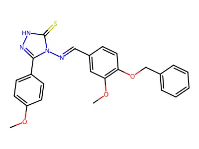 3-(4-methoxyphenyl)-4-[(E)-(3-methoxy-4-phenylmethoxyphenyl)methylideneamino]-1H-1,2,4-triazole-5-thione structure