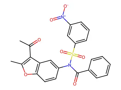 N-(3-acetyl-2-methylbenzofuran-5-yl)-N-((3-nitrophenyl)sulfonyl)benzamide structure