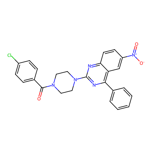 (4-Chlorophenyl)(4-(6-nitro-4-phenylquinazolin-2-yl)piperazin-1-yl)methanone structure