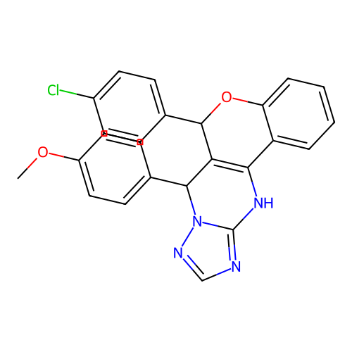 6-(4-chlorophenyl)-7-(4-methoxyphenyl)-7,12-dihydro-6H-chromeno[4,3-d][1,2,4]triazolo[1,5-a]pyrimidine structure
