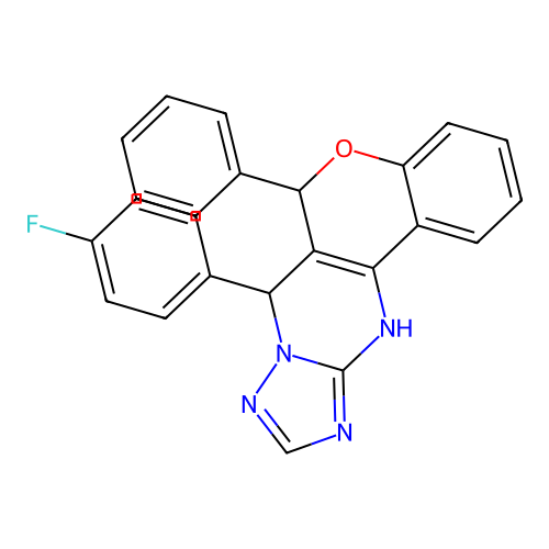 7-(4-fluorophenyl)-6-phenyl-7,12-dihydro-6H-chromeno[4,3-d][1,2,4]triazolo[1,5-a]pyrimidine structure