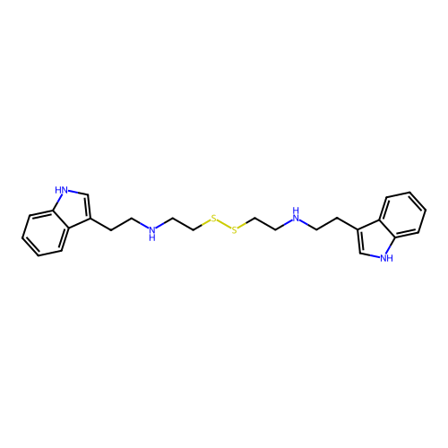 N,N'-(disulfanediyldi(ethane-2,1-diyl))bis(2-(1H-indol-3-yl)ethan-1-amine) structure