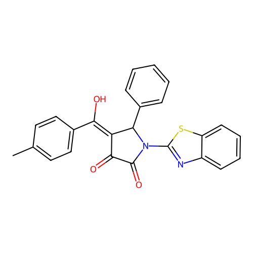 1-benzothiazol-2-yl-4-[hydroxy-(4-methylphenyl)methylidene]-5-phenyl-pyrrolidine-2,3-dione structure