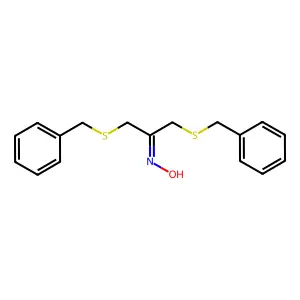 N-[1,3-bis(benzylsulfanyl)propan-2-ylidene]hydroxylamine structure