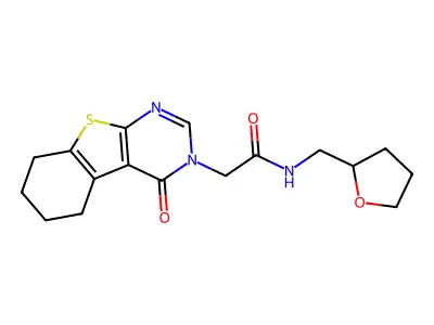 N-(oxolan-2-ylmethyl)-2-(4-oxo-5,6,7,8-tetrahydro-[1]benzothiolo[2,3-d]pyrimidin-3-yl)acetamide structure