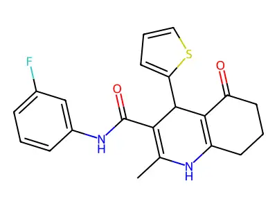 N-(3-F-PH)-2-ME-5-Oxo-4-(2-thienyl)-1,4,5,6,7,8-hexahydro-3-quinolinecarboxamide structure