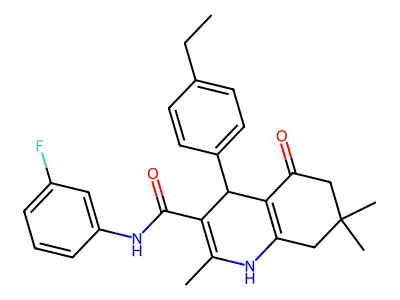 4-(4-ethylphenyl)-N-(3-fluorophenyl)-2,7,7-trimethyl-5-oxo-1,4,5,6,7,8-hexahydro-3-quinolinecarboxamide structure