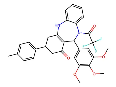 3-(4-methylphenyl)-10-(trifluoroacetyl)-11-(3,4,5-trimethoxyphenyl)-2,3,4,5,10,11-hexahydro-1H-dibenzo[b,e][1,4]diazepin-1-one structure