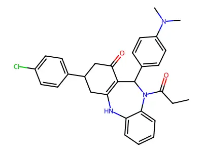 3-(4-chlorophenyl)-11-[4-(dimethylamino)phenyl]-10-propanoyl-2,3,4,5,10,11-hexahydro-1H-dibenzo[b,e][1,4]diazepin-1-one structure