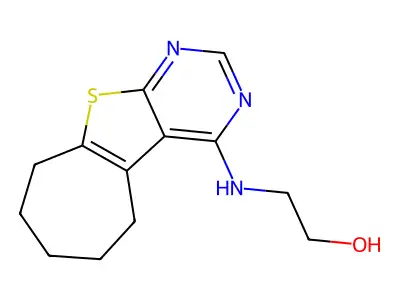 2-(6,7,8,9-tetrahydro-5H-cyclohepta[4,5]thieno[2,3-d]pyrimidin-4-ylamino)ethanol structure